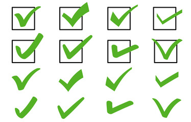 Various handwritten check marks, green