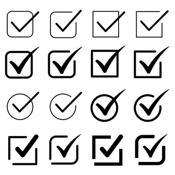 シンプルな線画のチェックマーク　丸と四角　黒 line drawing check icon