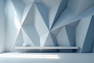 Minimalist Geometric Background in Gray and Light Blue Tones with Window Shadow for Product Presentation, generative AI