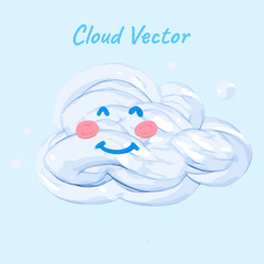 Cute cloud sky smile face oil painting vector
