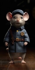 Illustration of a mouse dressed in a retro police uniform. Generative Ai.