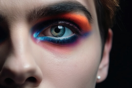 face of gay transgender man with eye makeup. Mascara and eyeliner for men. Generative AI