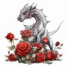 Illustration of a very detailed dragon with some roses high-quality ultra definition with white background
generated by AÍ