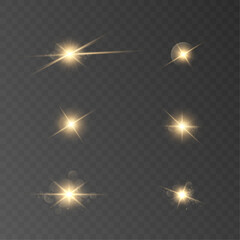 Abstract gold front sun lens glare translucent special light effect design. Vector motion blur glow glare.