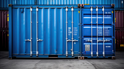 Fortress on Wheels, The Secure and Versatile Blue Metal Shipping Container for Storage and Transport. Generative AI