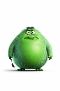Illustration of a cute green monster with big eyes created with Generative AI technology