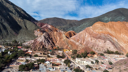 The picturesque town of Purmamarca in the province of Jujuy from the air