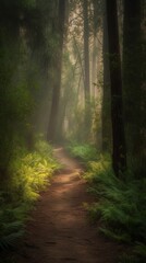 Capturing the Serenity of a Forest Path: A Stunning Image by Fujifilm GFX 100 Celebrates the Beauty of Tall Trees and Nature's Wonders, Generative AI