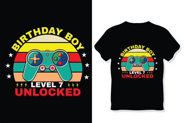 birthday boy level 7 unlocked gaming  t shirt, gaming quotes t shirt, Gamer t-shirt Design
