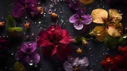 Fototapeta na wymiar Refreshing Flowers with Sparkling Water Drops, Ideal for Nature, Floral, and Wellness Concepts. generative ai
