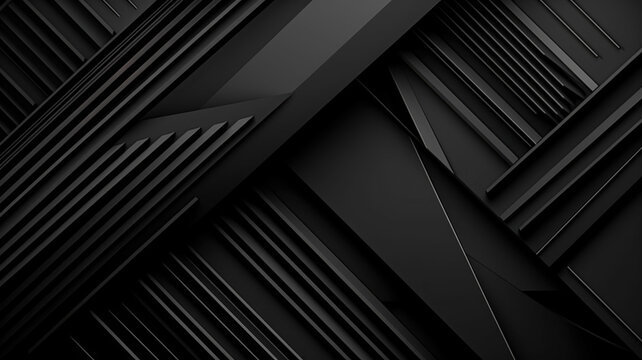 Black abstract corporate background. Minimal design. Black grey abstract modern background for design. Dark. Geometric shape. 3d effect. Diagonal lines, stripes.. Generative AI