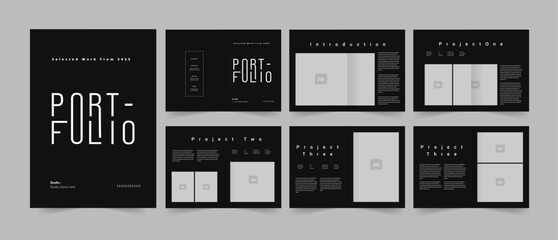 Fototapeta na wymiar Minimal portfolio design and 12 pages of minimalist portfolio template 