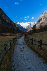 Fototapeta na wymiar The mountains and nature of the Val di mello natural park, one of the most visited tourist areas in the Valtellina, near the village of Masino, Italy - April 2023.