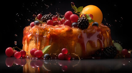 Fototapeta na wymiar Cake decorated with Fresh barriers and fruits. generative ai