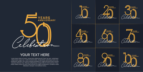 set of anniversary logotype yellow color and white handwriting for special celebration event