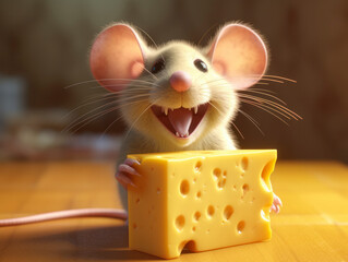 Maus mit einem grossen Stück Käse, Generative AI, ai generated