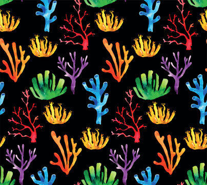 Seamless vector tropical pattern with corals. Perfect for wallpapers, web page backgrounds, surface textures, textile.