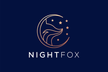 Vector logo illustration night fox line style