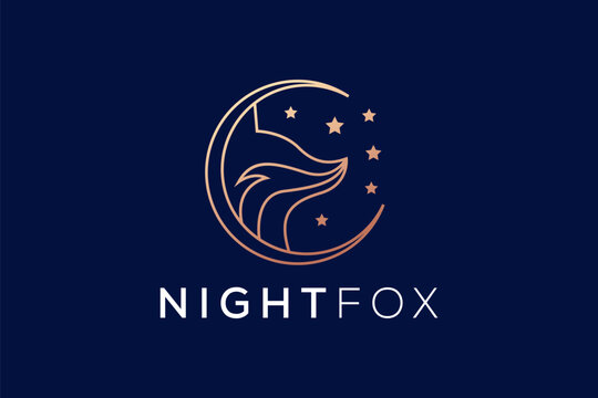 Vector logo illustration night fox line style