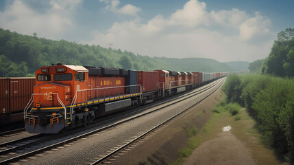 Freight Train with Shipping Containers, Industrial Cargo Transportation, Generative AI