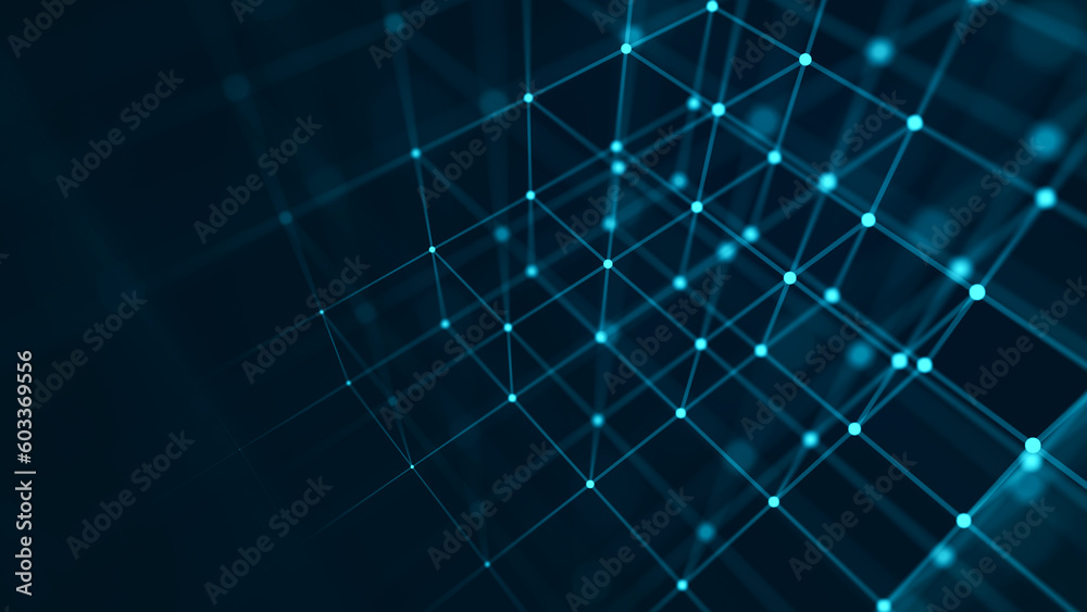 Poster digital blockchain concept. data storage in separate cells. abstract background with dots and connec