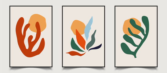 Fototapeta na wymiar Modern style plants in pastel colors. Set of abstract trendy creative artistic posters
