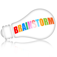 Brainstorm concept with electric light bulb and colorful letters isolated on white background