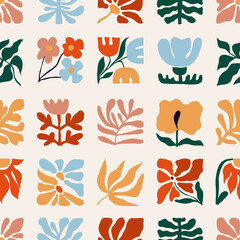Unusual abstract seamless pattern in modernist style. Set of square tiles inspired by impressionism