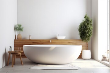 Obraz na płótnie Canvas house bathtub luxury interior wood render bathroom home architecture white modern. Generative AI.