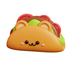 Taco. Cute fast food character isolated. 3D Rendering