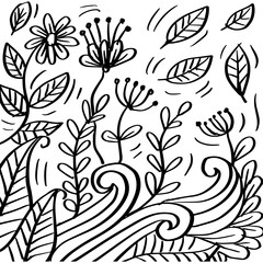 Doodle floral hand drawing illustration.