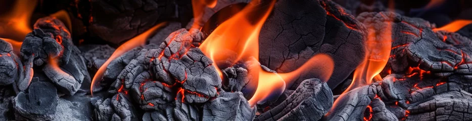 Papier Peint photo Texture du bois de chauffage Burning coals from a fire abstract background. 