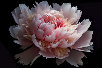 beautiful multiheaded pale pink peony, stamen gleaming, tyndall light, light effect, low light, texture, surreal ultra detailed, colorful, 8k, art station trends, fantasy, ray tracing,,AI generated