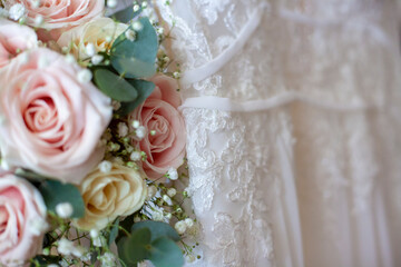 Fototapeta premium wedding dress & flowers,