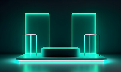 Abstract geometric minimal frosted glass and neon product display showcase background 