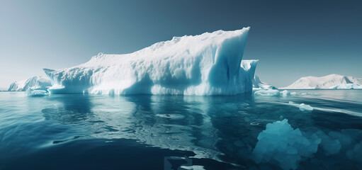 Fototapeta na wymiar Iceberg in the ocean with a view under water. Crystal clear water. Hidden Danger And Global Warming, Generative AI