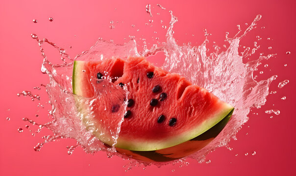 Fresh slice of watermelon exploding with juice