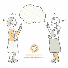 おしゃべりをする2人の妊娠中の女性　シンプルでお洒落な線画イラスト