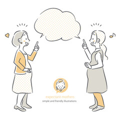 おしゃべりをする2人の妊娠中の女性　シンプルでお洒落な線画イラスト