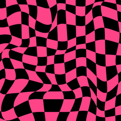 Glamour pink trendy y2k background. Checkered chessboard wavy mesh black and pink 00s aesthetic