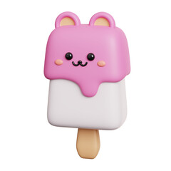 Ice cream candy. Cute dessert sweet character isolated. 3D Rendering