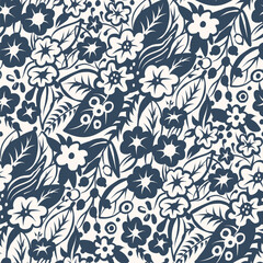 Black and white seamless pattern with flowers.  Vector illustration
