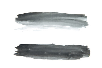 Black Watercolor. Abstract painted ink strokes set on watercolor paper.