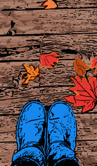 boots in autumn, leaves and boots 