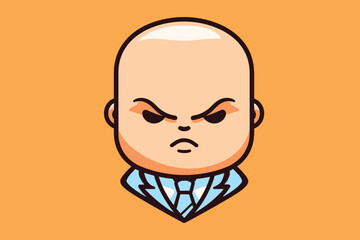 Angry bald man icon. Vector illustration in flat cartoon style.