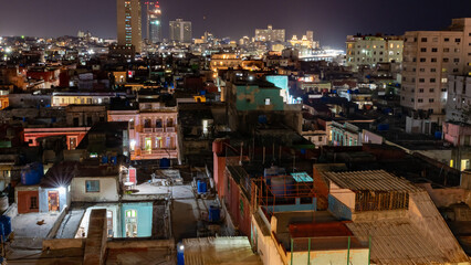 Night view of Havana's neighborhoods from the rooftops