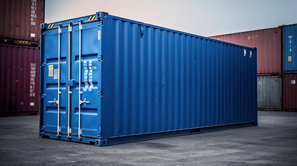 Secure and Versatile, Blue Metal Shipping Container for Storage and Transport. Generative AI
