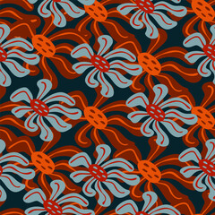 Vintage stylized flowers background. Decorative retro abstract bud flower seamless pattern.