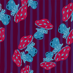 Magical magic fly agaric seamless pattern. Creative mushrooms silhouettes wallpaper.