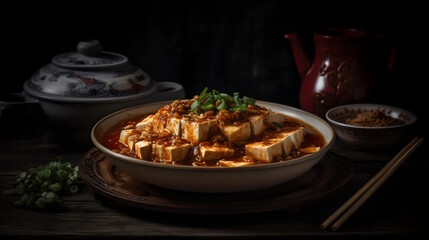 seamless background of Mapo tofu. generative ai